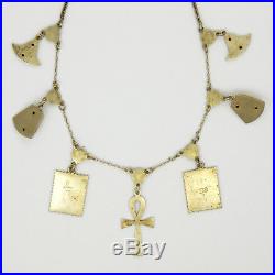 Egyptian Revival Art Deco Silver Enamel Necklace with Charms