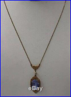 Elegant Antique Art Deco 10KT Gold Filigree Amethyst Necklace w seed pearl