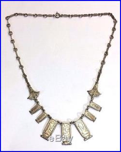 Elegant Art Deco Egyptian Revival Sterling Silver Necklace Hallmarked