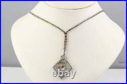 Elegant Art Deco White CZ & Emerald 10CT With 925 Solid Sterling Silver Necklace
