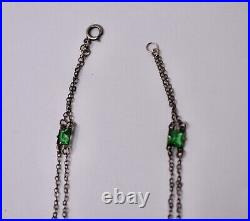 Emerald Crystal Glass Open Back Art Deco 1920s Sterling Silver Flapper Necklace