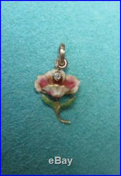 Enamel Poppy OMC Diamond Pendant Flower Art Nouveau Necklace Belle Epoque Deco