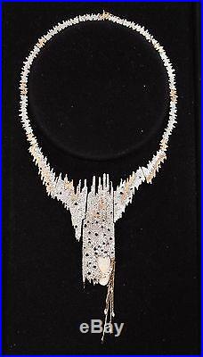 Erte Sophistication Necklace 14K Gold Silver Sapphires Diamonds Mother of Pearl