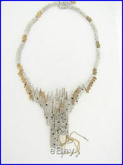 Erte Sophistication Necklace 14K Gold Silver Sapphires Diamonds Mother of Pearl