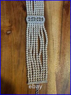 Erwin Pearl Art Deco Faux Pearl Rhinestone Multistrand Choker Necklace