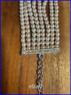 Erwin Pearl Art Deco Faux Pearl Rhinestone Multistrand Choker Necklace