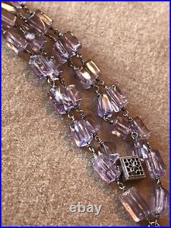 Estate ART DECO STERLING SILVER AMETHYST LAVALIER DROP CHAIN NECKLACE 18