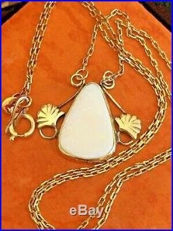 Estate Antique 10k Gold Opal Pendant Necklace Lavaliere Chain 20' Art Deco