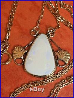 Estate Antique 10k Gold Opal Pendant Necklace Lavaliere Chain 20' Art Deco
