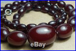 Estate Art Deco Cherry Amber Bakelite 27 Graduated Bead Sterling Ring Necklace