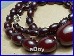 Estate Art Deco Cherry Amber Bakelite 27 Graduated Bead Sterling Ring Necklace