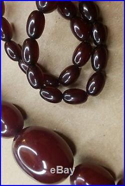 Estate Art Deco Cherry Amber Bakelite 27 Graduated Bead Sterling Ring Necklace