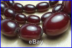 Estate Art Deco Cherry Amber Bakelite 27 Graduated Bead Sterling Ring Necklace