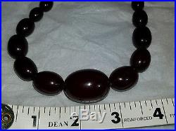 Estate Art Deco Cherry Amber Bakelite 27 Graduated Bead Sterling Ring Necklace