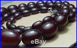 Estate Art Deco Cherry Amber Bakelite 27 Graduated Bead Sterling Ring Necklace