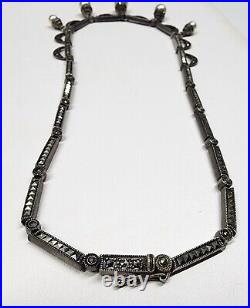 Estate Art Deco Sterling Silver Marcasite Chandelier Necklace With Pearls 17