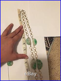 Estate Frm Vault Heavy Chinese Art Deco Period Jade Plaque Court Necklace 65gm