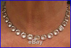 Excellent Art Deco Sterling Clear Rock Crystal Open Back Bezel Set Necklace