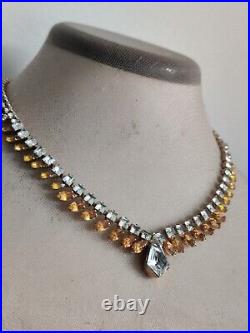 Exquisite Crystals Necklace Signed Denbe Citrine & Clear Art Deco Fancy Vintage