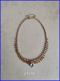 Exquisite Crystals Necklace Signed Denbe Citrine & Clear Art Deco Fancy Vintage