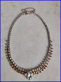 Exquisite Crystals Necklace Signed Denbe Citrine & Clear Art Deco Fancy Vintage