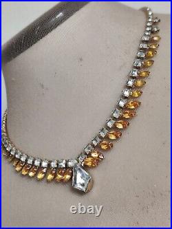 Exquisite Crystals Necklace Signed Denbe Citrine & Clear Art Deco Fancy Vintage