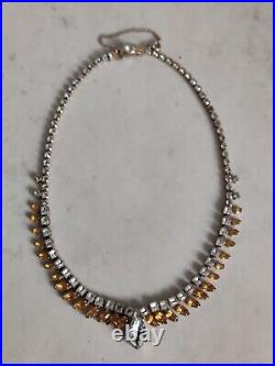 Exquisite Crystals Necklace Signed Denbe Citrine & Clear Art Deco Fancy Vintage