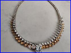 Exquisite Crystals Necklace Signed Denbe Citrine & Clear Art Deco Fancy Vintage