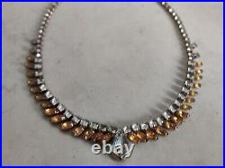 Exquisite Crystals Necklace Signed Denbe Citrine & Clear Art Deco Fancy Vintage