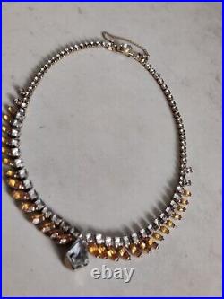 Exquisite Crystals Necklace Signed Denbe Citrine & Clear Art Deco Fancy Vintage