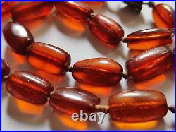 Exquisite Old Natural Amber Necklace Cognac Tone Chinese Export Silver Clasp