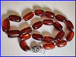 Exquisite Old Natural Amber Necklace Cognac Tone Chinese Export Silver Clasp