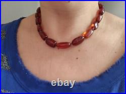 Exquisite Old Natural Amber Necklace Cognac Tone Chinese Export Silver Clasp