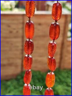 Exquisite Old Natural Amber Necklace Cognac Tone Chinese Export Silver Clasp