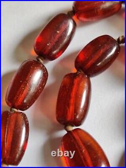 Exquisite Old Natural Amber Necklace Cognac Tone Chinese Export Silver Clasp