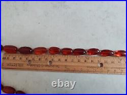 Exquisite Old Natural Amber Necklace Cognac Tone Chinese Export Silver Clasp