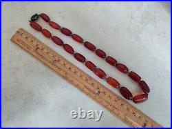 Exquisite Old Natural Amber Necklace Cognac Tone Chinese Export Silver Clasp