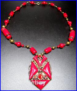 Exquisite Red Glass Czech Art Deco Antique Necklace