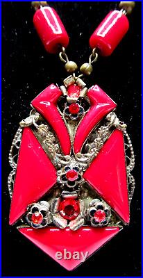 Exquisite Red Glass Czech Art Deco Antique Necklace