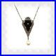 Extraordinary Vintage marcasite Art Deco Onyx & Ruby & Pearl necklace 230204c