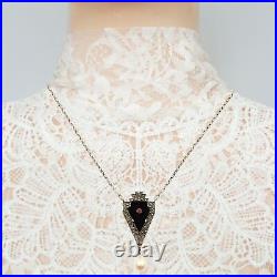 Extraordinary Vintage marcasite Art Deco Onyx & Ruby & Pearl necklace 230204c