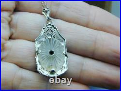 FAB Art Deco Sterling Filigree Jeweled Camphor Glass Necklace
