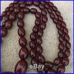 FINE Exceptional Antique Cherry Amber Bakelite Beads Necklace Art Deco 69 grams