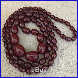 FINE Exceptional Antique Cherry Amber Bakelite Beads Necklace Art Deco 69 grams