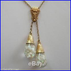 Fine Rare Antique Art Deco 14k Gold Floating Opal Pendant Necklace