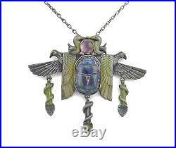 FRENCH /FRANCE Art Deco EGYPTIAN REVIVAL Amethyst Glass Enamel SCARAB NECKLACE