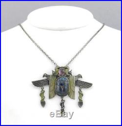 FRENCH /FRANCE Art Deco EGYPTIAN REVIVAL Amethyst Glass Enamel SCARAB NECKLACE