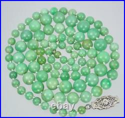 Fab Antique Art Deco 33'' 10K Gold Diamond Mint Green Jadeite Jade Bead Necklace