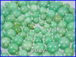 Fab Antique Art Deco 33'' 10K Gold Diamond Mint Green Jadeite Jade Bead Necklace