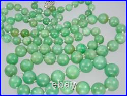 Fab Antique Art Deco 33'' 10K Gold Diamond Mint Green Jadeite Jade Bead Necklace